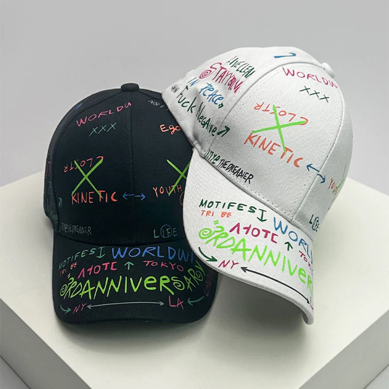 New Men Women Streetwear Kpop Baseball Hats Cotton Breathable Sport Hip Hop Caps Unisex Graffiti Fashion Sunshade Four Seasons