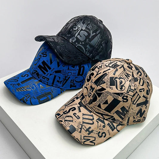 New Kpop Men Women Baseball Hats Graffiti Letter Vegan Leather Cotton Breathable Street Fashion Solar Sport HipHop Caps Sunshade