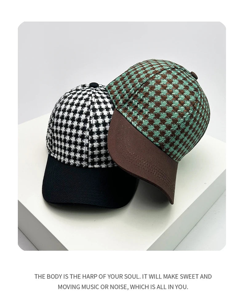 New Men Women Versatile Houndstooth Color Block Baseball Caps Cotton Fashion Casual Ventilate Sunscreen Check Street Retro ins