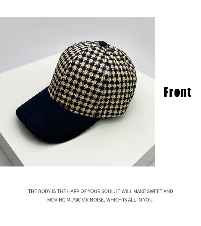 New Men Women Versatile Houndstooth Color Block Baseball Caps Cotton Fashion Casual Ventilate Sunscreen Check Street Retro ins