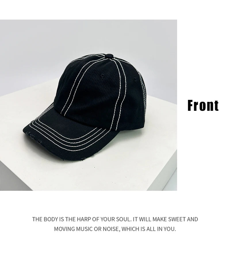 New Unisex Solid Distress Retro Baseball Hats Breathable Street Sunshade Simple Peaked Cap Versatile Fashion Casual Broken Style