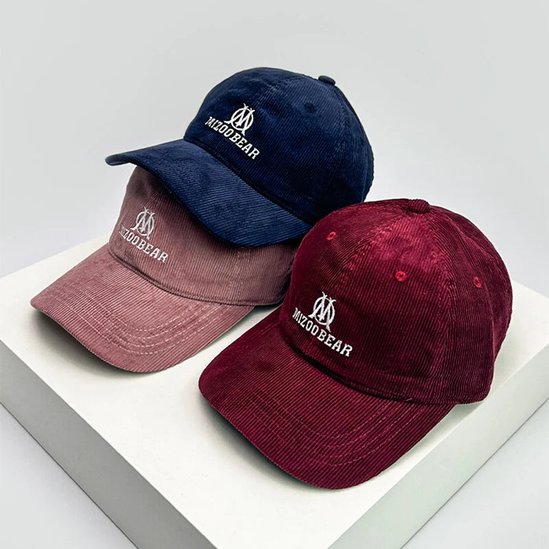 New Unisex Korean Embroidered M Letters Baseball Hats Corduroy Breathable Casual Sunshade Peaked Caps Versatile Fashion Outdoor