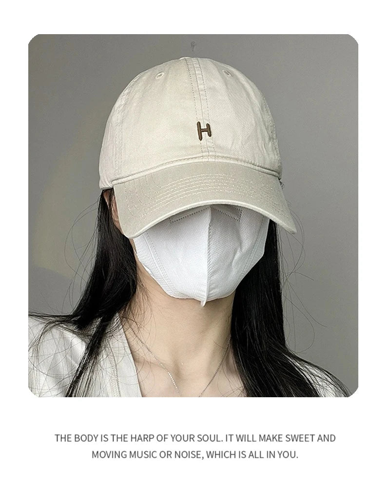 New Unisex Simple Embroidered H Letter Baseball Hats Casual Breathable Korean Sunshade Couple Peaked Caps Versatile Fashion ins