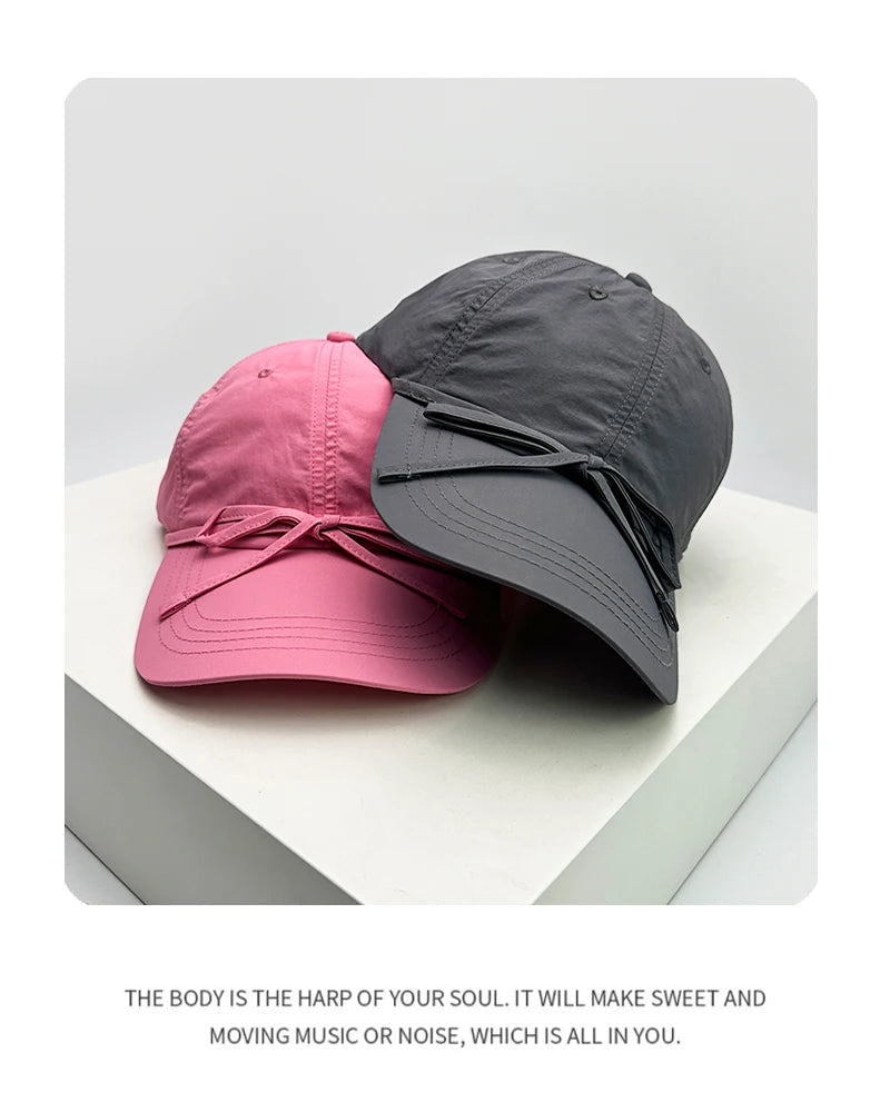 New Women Korean Bow Quick Drying Baseball Hats Cute Breathable Casual Sunshade Sweet Peaked Caps Versatile Fashion Outdoor ins