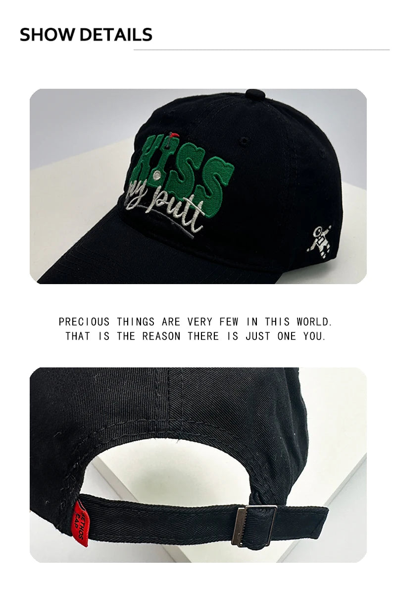 New Unisex Embroidered KISS Letters Baseball Hats Casual Breathable Street Peaked Caps Versatile Personal Fashion Niche Korean