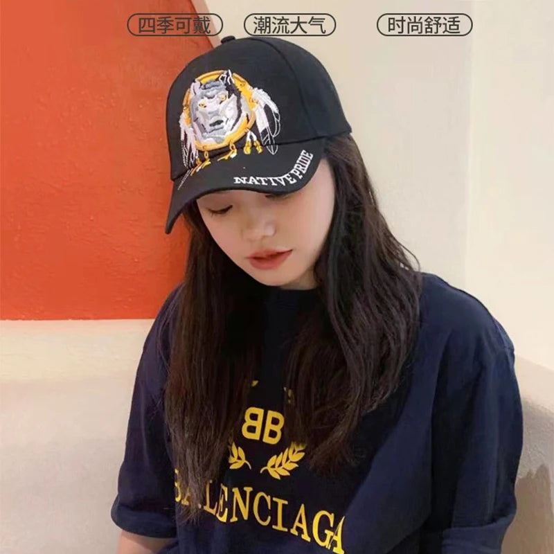 New Unisex Bear Wolf Letter Embroidery Baseball Hats Breathable Hardtop Sunshade Personal Peaked Caps Versatile Fashion Outdoor