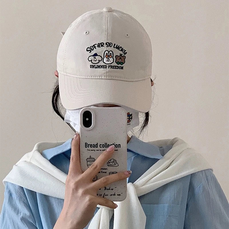 New Unisex Korean Little Puppy Embroidery Baseball Hats Cartoon Breathable Cute Sunshade Student Peaked Caps Versatile Fashion