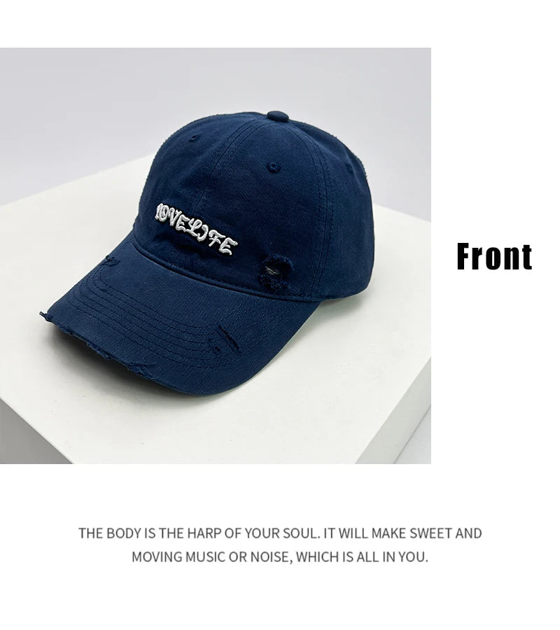 New Men Women Broken Style Retro Embroidered Letters Baseball Hats Breathable Sunshade Versatile Snapback Caps Fashion Distress