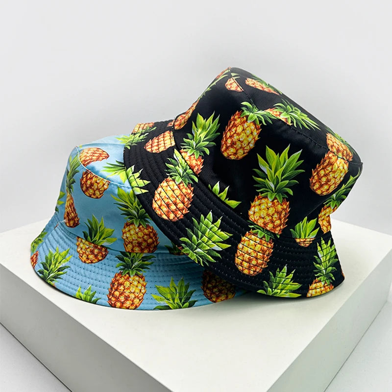 New Unisex Fruits Vegetables Print Bucket Hats Sunshade Versatile European American Fashion Double Sided Wearable Fisherman Caps