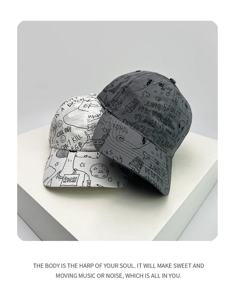 New Unisex Graffiti Comics Quick Drying Baseball Hats Personal Breathable Outdoor Sunshade Hip Hop Peaked Caps Versatile Fashion