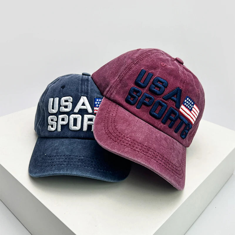 New Unisex Letter Embroidery Distress Baseball Hats American Flag Breathable Retro Sunshade Street Peaked Caps Versatile Fashion