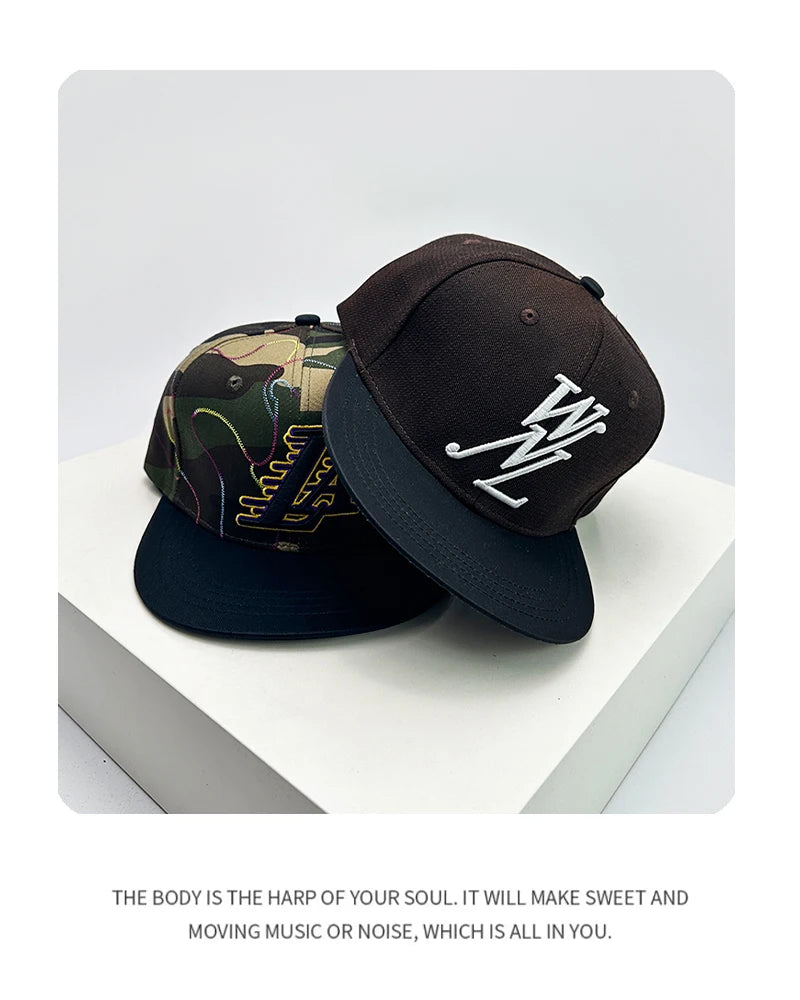 New Unisex Personal Pattern Embroidery Baseball Hats Breathable Flat Eave Sunshade Hip Hop Peaked Caps Versatile Fashion Street