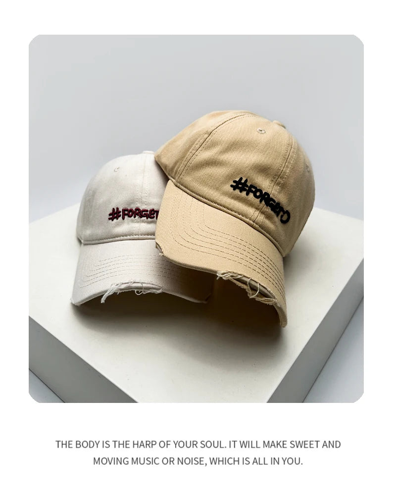 New Unisex Simple Letter Embroidery Baseball Hats Broken Breathable Personal Sunshade Peaked Caps Versatile Fashion Outdoor ins