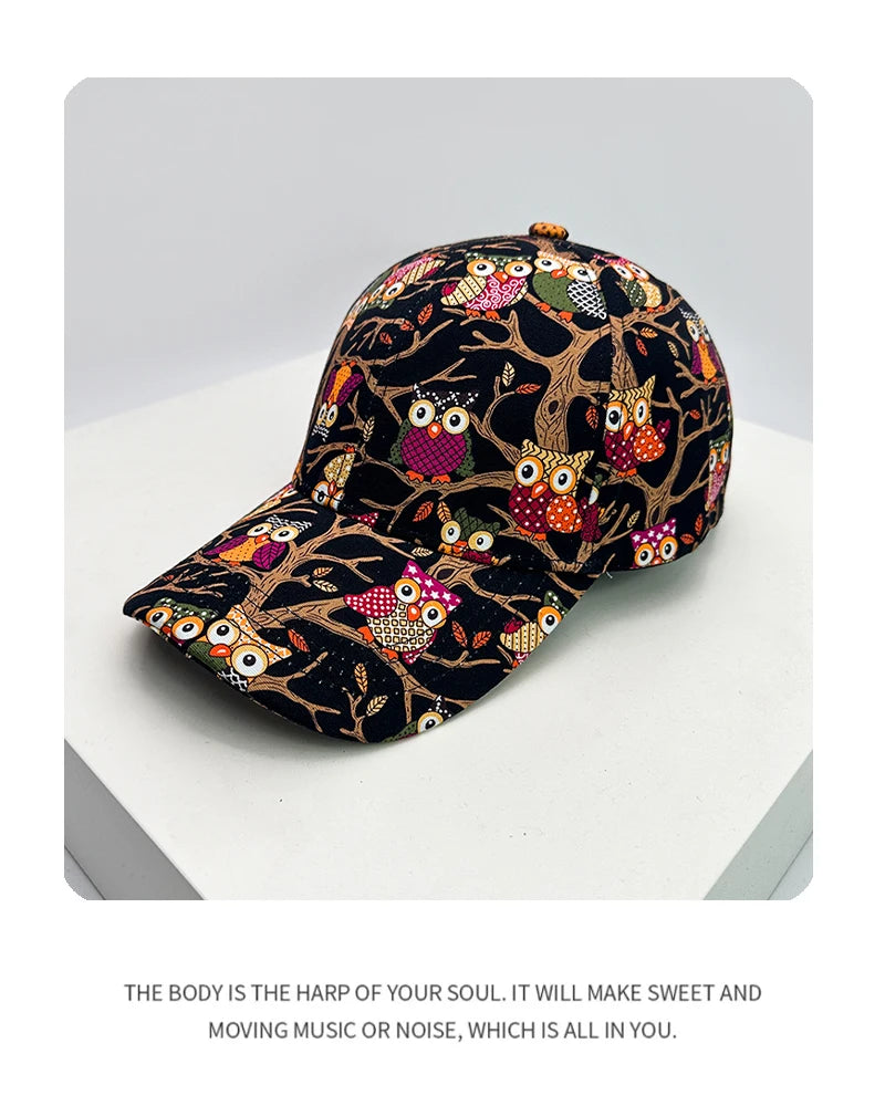 New Unisex British Style Printed Owl Baseball Hats Breathable Sunshade Personal Versatile Street Snapback Caps Casual Fashion