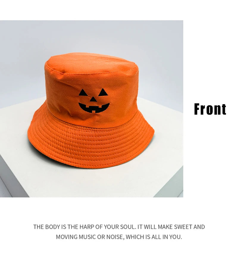 New Unisex Halloween Elements Graffiti Pumpkin Bucket Hats Sunshade Double Sided Wearable Versatile Fisherman Caps Fashion Funny