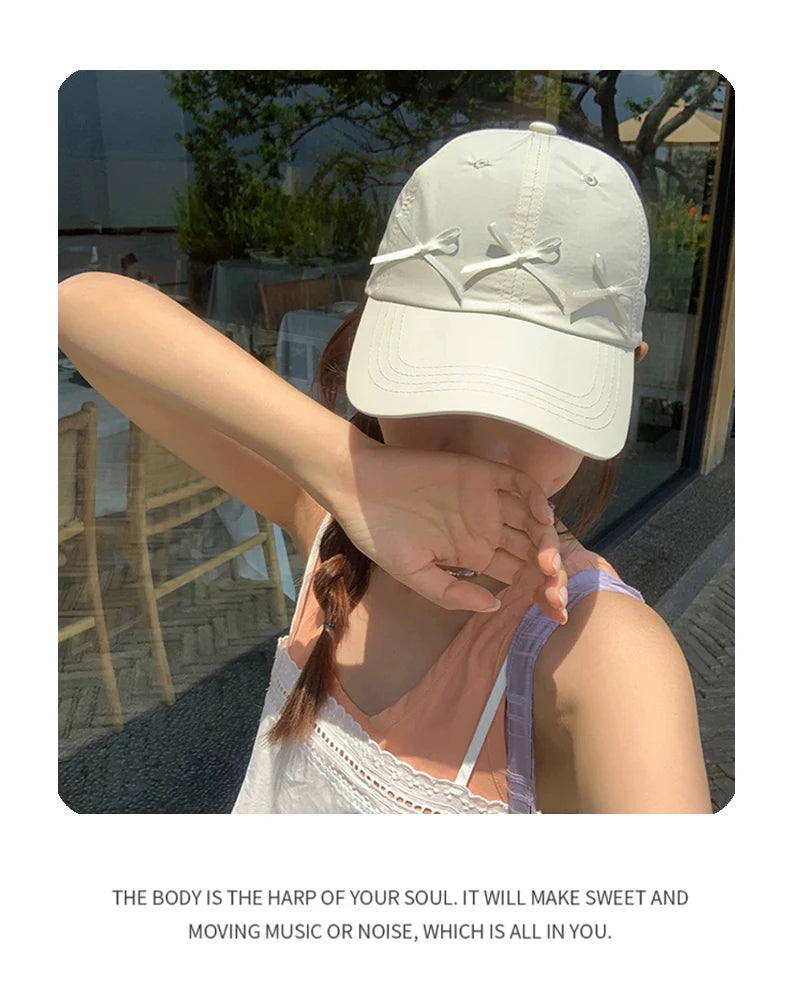 New Women Sweet Quick Drying Bows Baseball Hats Breathable Casual Sunshade Cute Peaked Caps ins Versatile Fashion Outdoor Travel