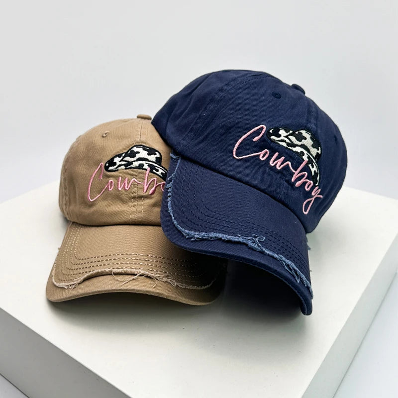 New Unisex American Cowboy Letter Embroidery Baseball Hats Breathable Casual Sunshade Peaked Caps Retro Versatile Fashion Niche