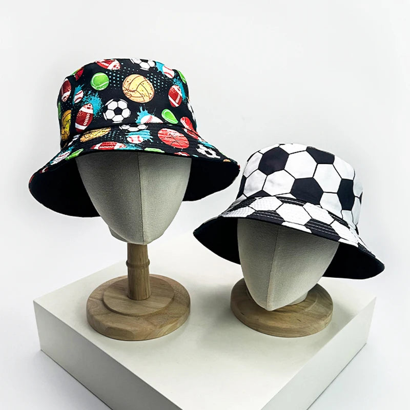 New Unisex Graffiti Ball Bucket Hats Sunshade Retro Double Sided Wearable Fashion Outdoor Fisherman Caps Versatile Street Print