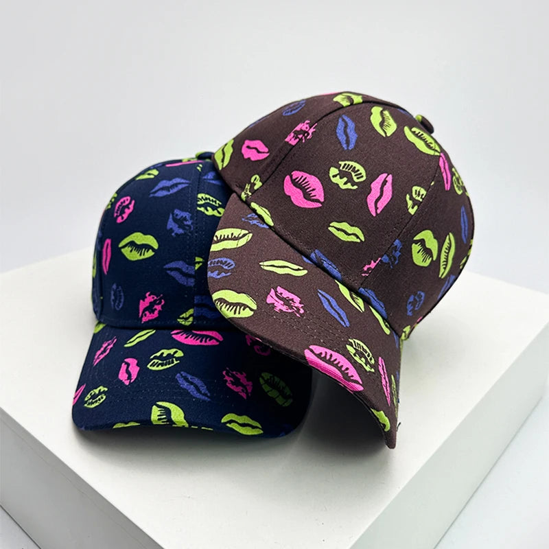 New Unisex Colorful Lip Elephant Baseball Hats ins Sunshade Outdoor Breathable Hip Hop Peaked Caps Versatile Fashion Color Block