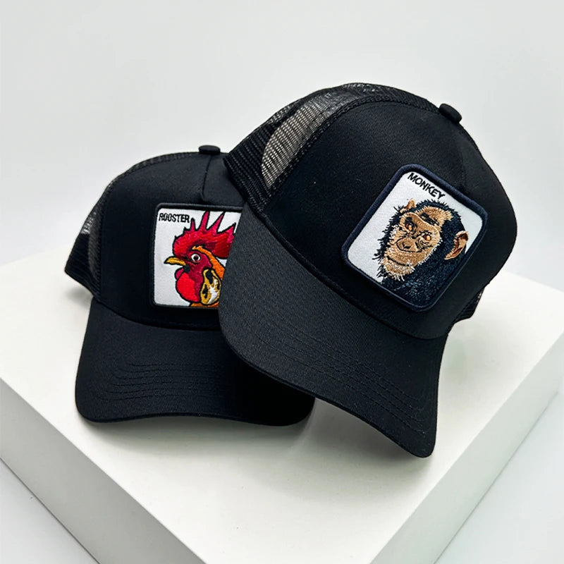 New Men Women Cartoon Animal Embroidery Color Block Baseball Hats Sunshade Casual Breathable Truck Caps Mesh Fashion Versatile