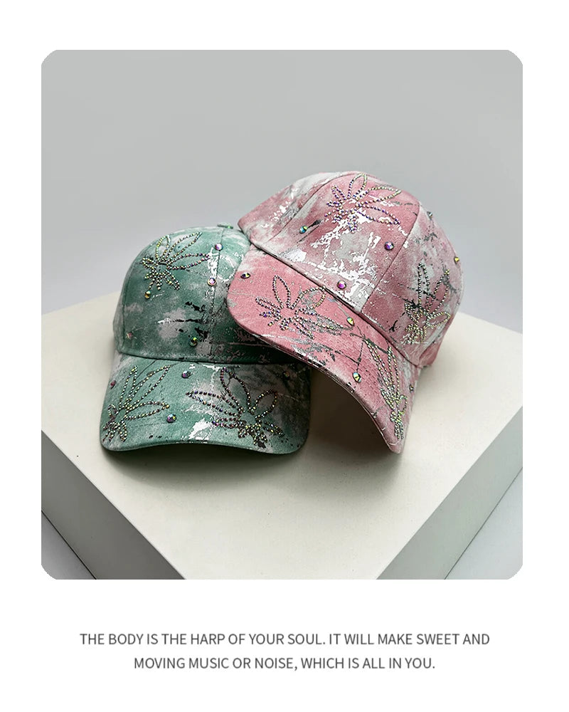 New Women Bandhnu Sparkling Diamond Flower Baseball Hats Breathable Outdoor Sunshade Peaked Caps Versatile Casual Fashion Sports