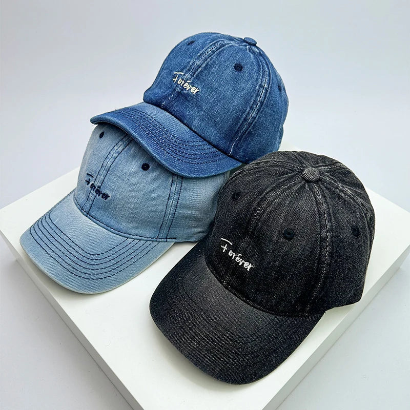 Retro Men Women Baseball Hats Cotton Embroidery Washing Versatile Snapback Caps Fashion Denim Letter Outdoor Leisure Sports