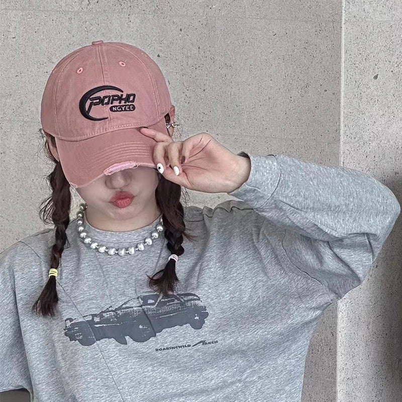 New Unisex Korean Letter Embroidery Baseball Hats Breathable Hip Hop Sunshade Broken Peaked Caps Versatile Fashion Street Travel