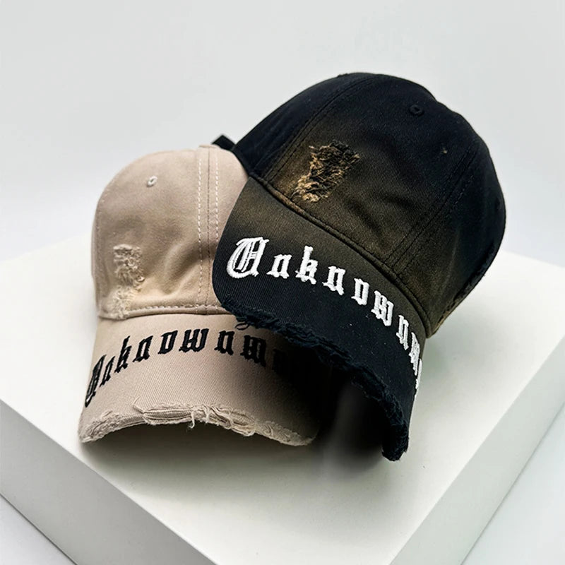 New Men Women Gradient Sanskrit Embroidery Baseball Hats Sunshade Broken Style Breathable Snapback Caps Versatile Fashion Retro