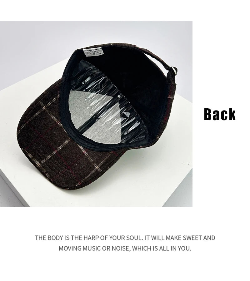 Autumn and Winter New Men Women Versatile Color Block Woolen Cloth Baseball Caps Cotton Fashion Casual  British Style Check Warm