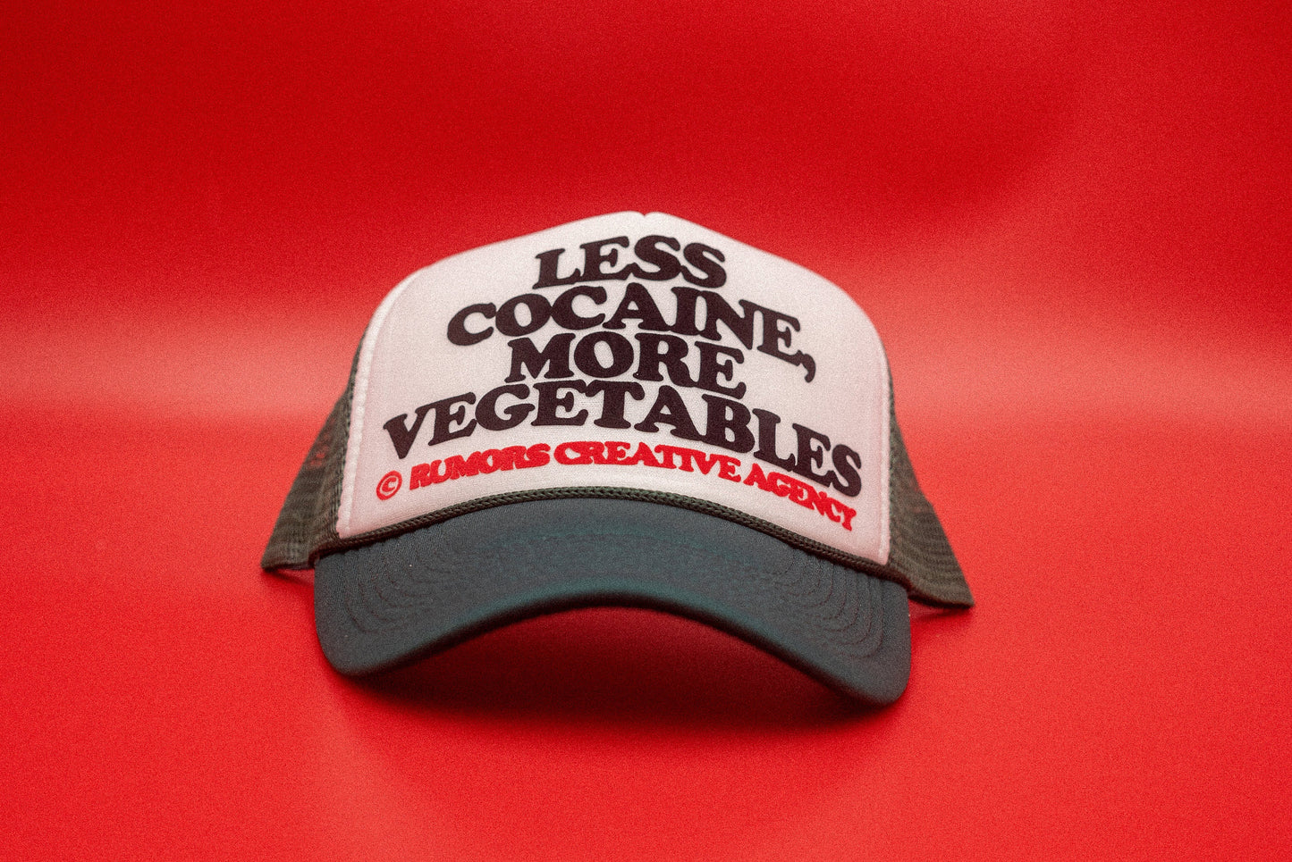 The "Less Cocaine More Vegetables" Funny Trucker Hat