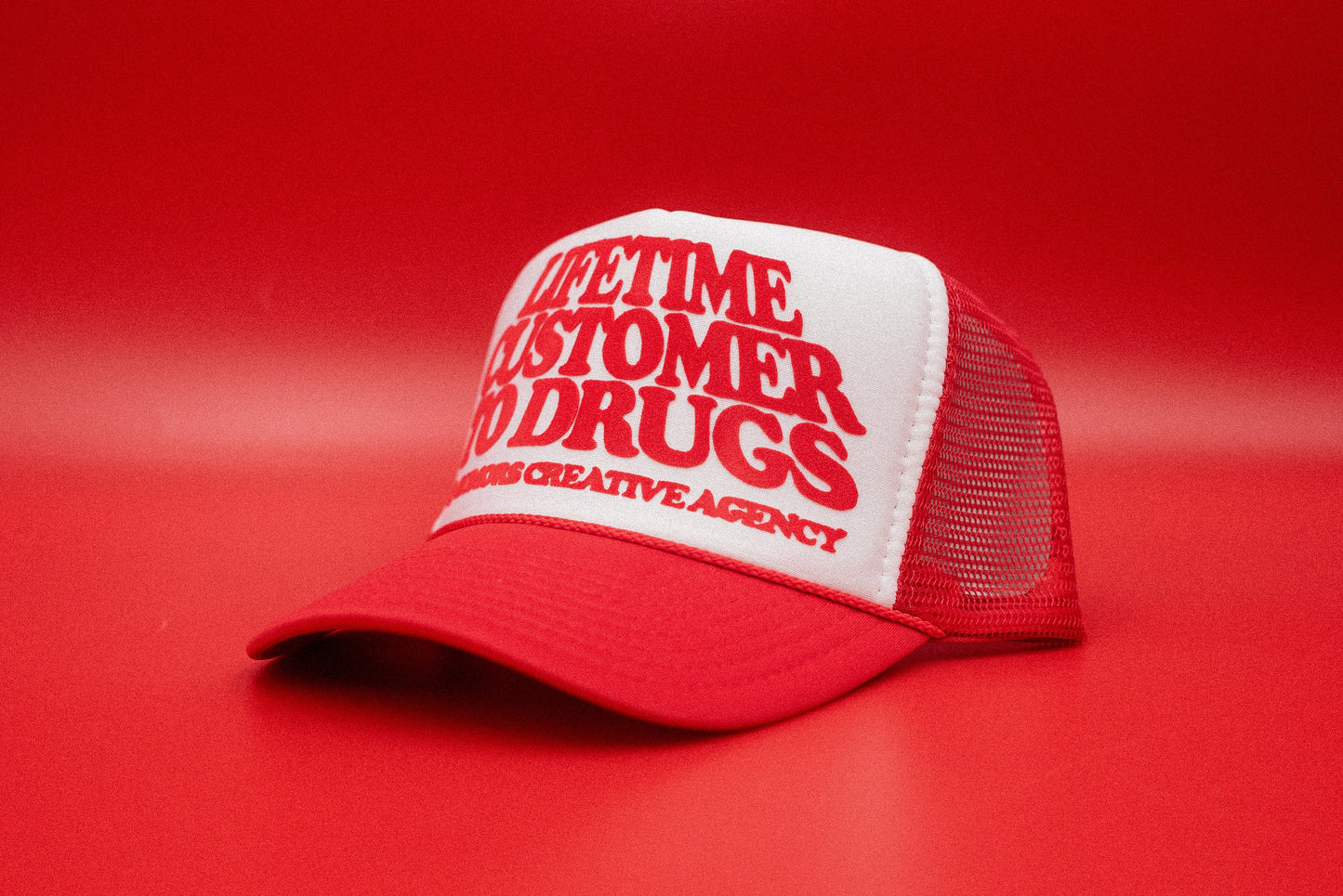 The "Lifetime Customer To Drugs" Funny Trucker Hat