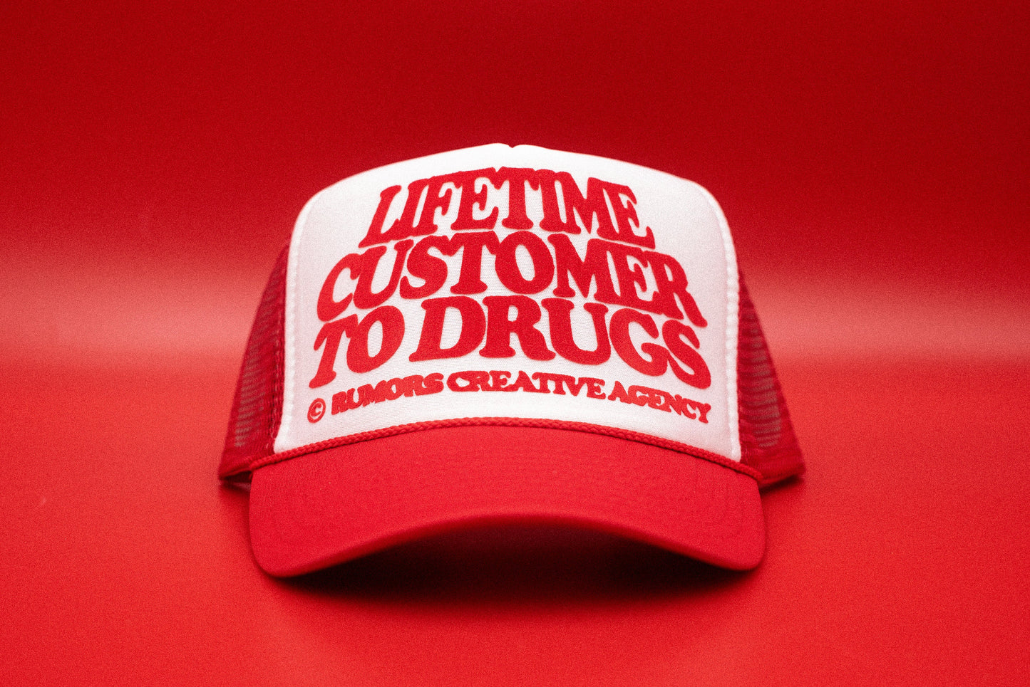 The "Lifetime Customer To Drugs" Funny Trucker Hat